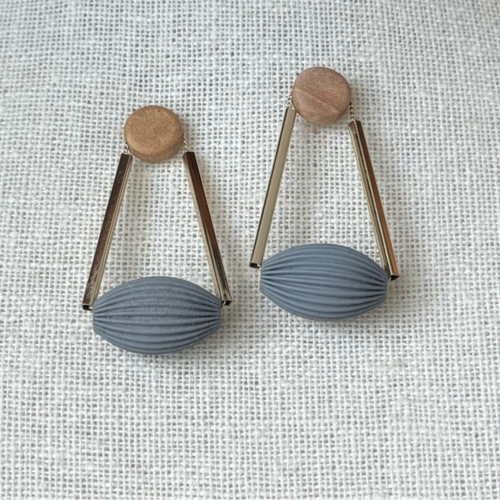 Wood and Brass Dangle Earrings